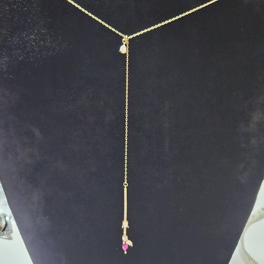 **Final Sale** Loft Gold Tone Bar Necklace Red And Clear Rhinestones Faux Opals
